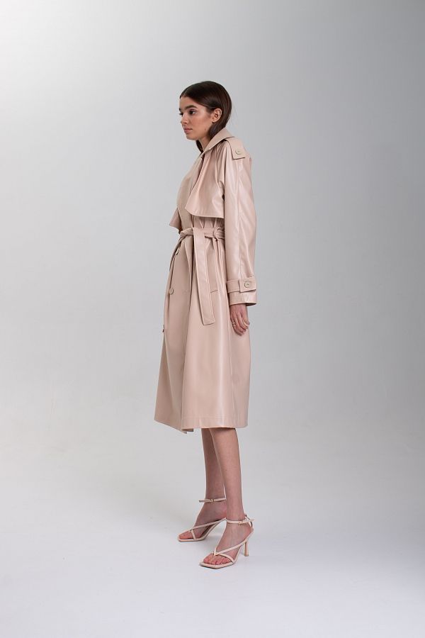 Тренч з екошкіри на тканинній основі бежевий МБ001 #RU# Тренч из экокожи на тканевой основе бежевый МБ001 № 3