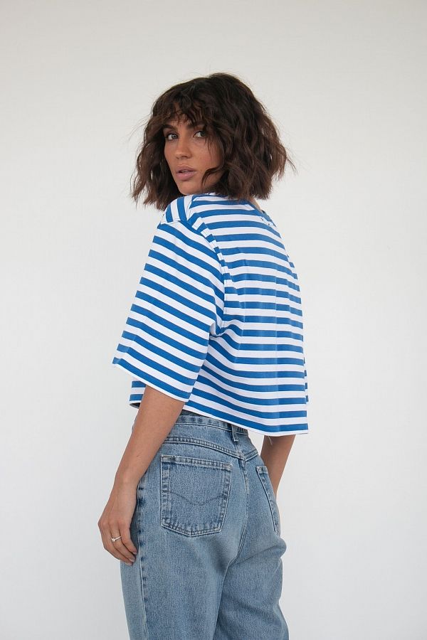 Футболка вкорочена у смужку синя TR30282/3 #RU# Футболка укороченная в полоску синяя TR30282/3 № 3