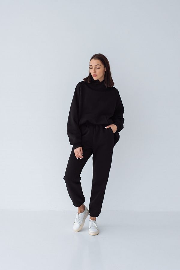 Костюм спортивний утеплений на флісі худі+джогери чорний Н0126/3 #RU# Костюм спортивный утепленный на флисе худи+джогеры черный  Н0126/3 № 1