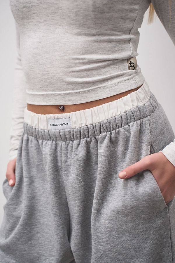 Брюки трикотажні з білим поясом сірі П1537/1 #RU# Брюки трикотажные с белым поясом серые П1537/1 № 3