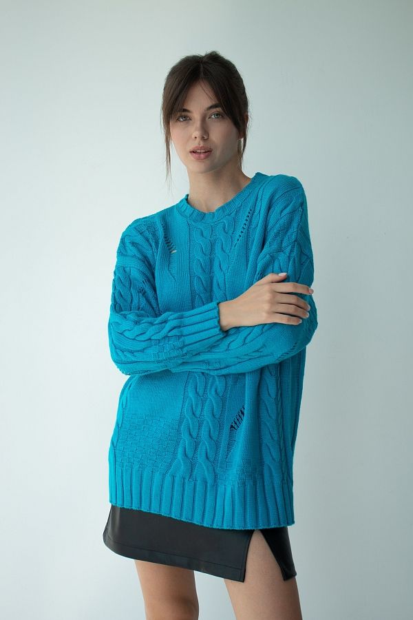 Светр косичка бірюзовий QS-TK210087 #RU# Свитер косичка голубой QS-TK210087 № 1