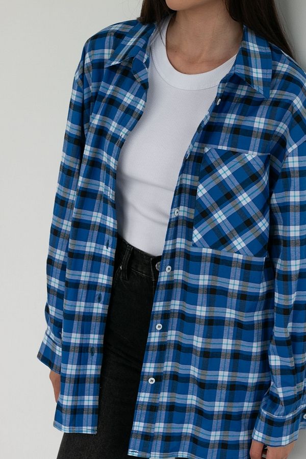 Сорочка котонова класична синя клітинка МБСЧ001 #RU# Рубашка котоновая классическая синяя клетка МБСЧ001 № 3