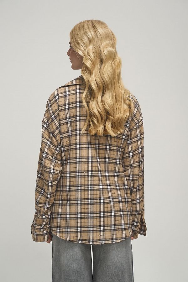 Сорочка в клітинку з камінням бежева SR-KAM/01 #RU# Рубашка в клетку с камнями бежевая SR-KAM/01 № 6