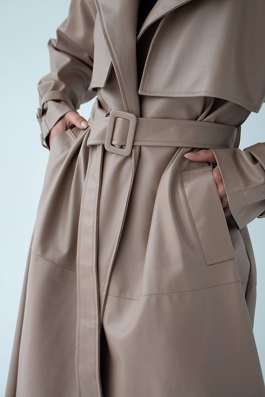 Тренч з екошкіри на замші темно-бежевий - №2