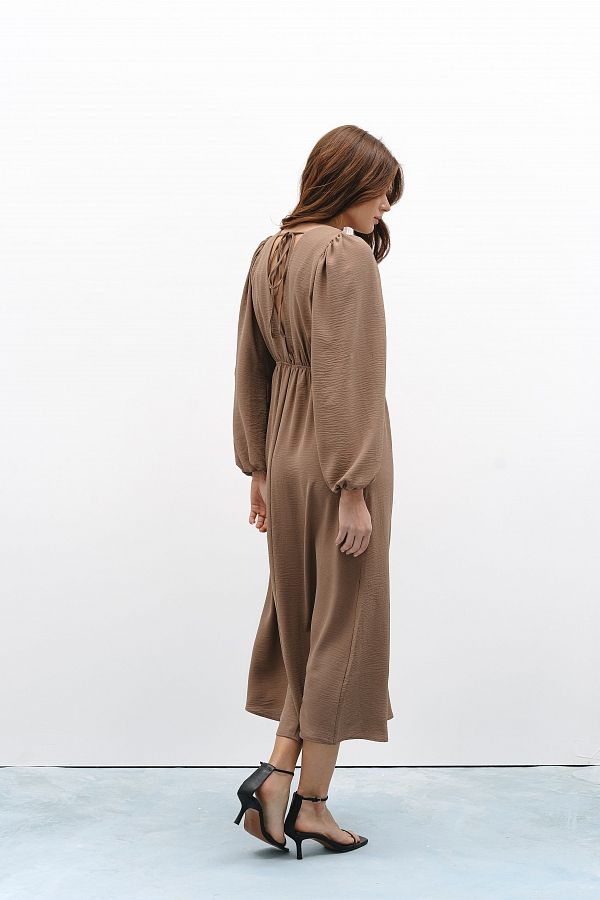 Сукня максі з відкритою спиною темно-бежева МБПЛ003/1 № 4