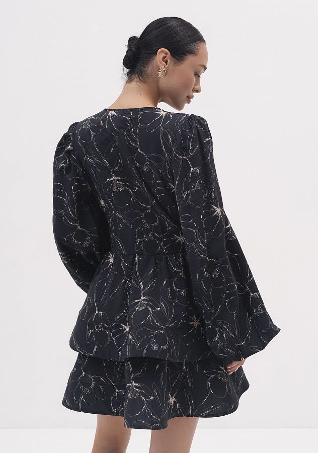 Сукня креш-софт довгий рукав чорна в великі квіти SKS/03 № 4