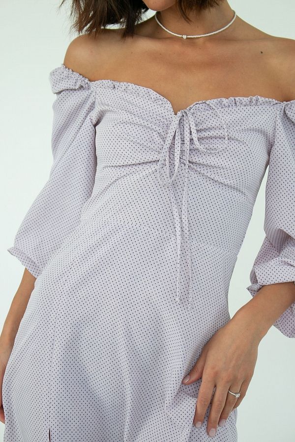 Сукня міні з роспіркою сіро-біла в горох D0321/22 № 3