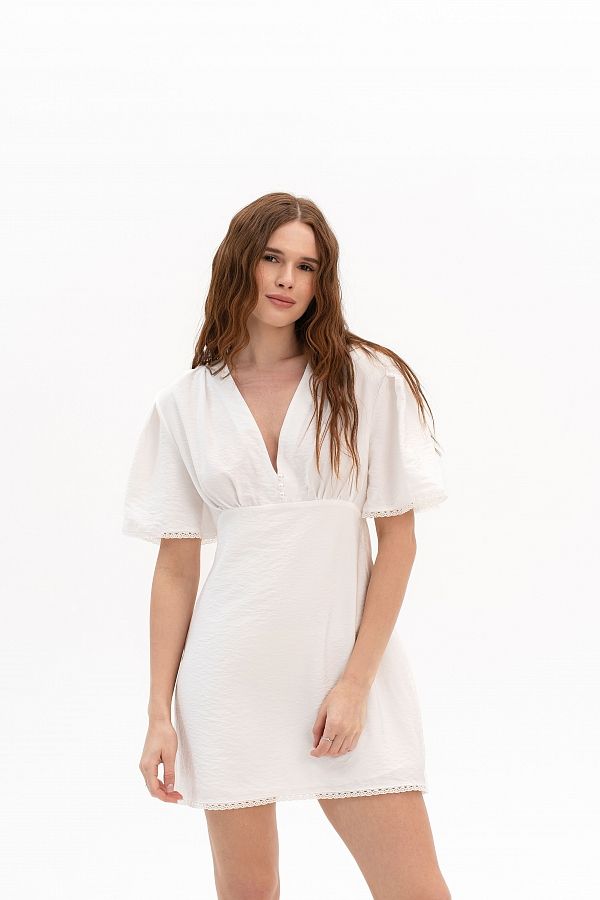 Сукня міні з гудзиками та мереживом молочна DRKOR/01 № 1