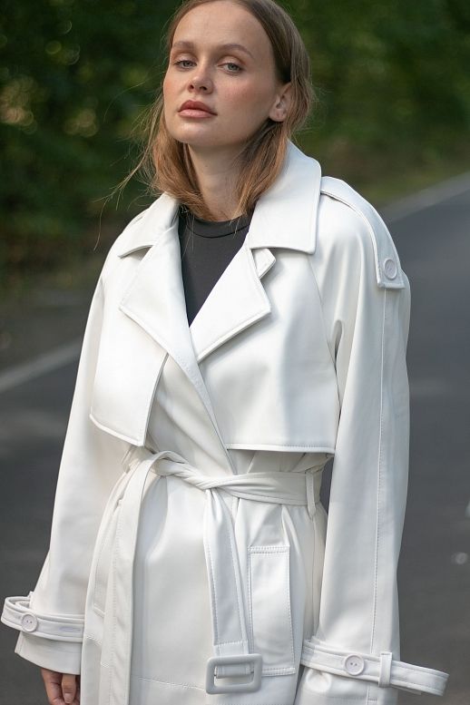 Тренч з екошкіри на замші молочний