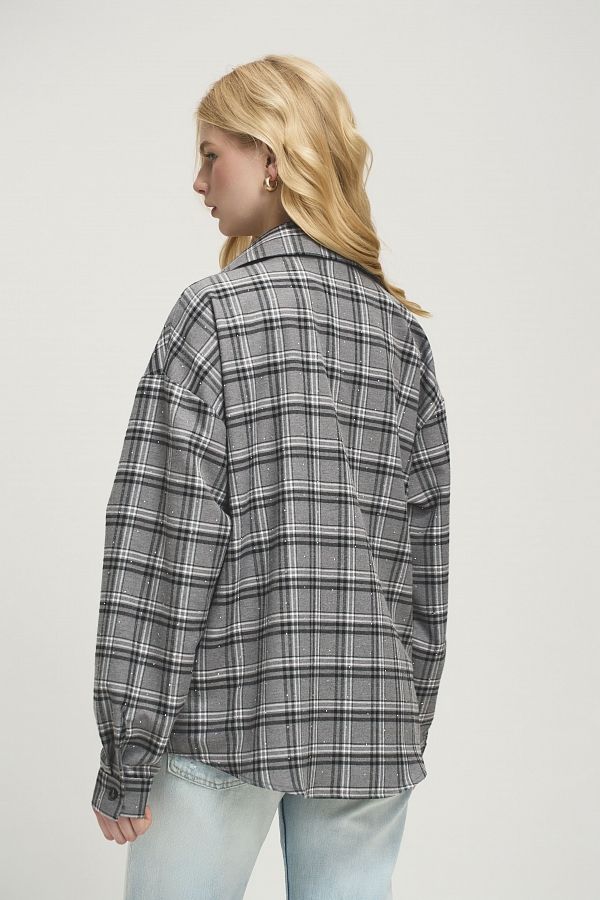 Сорочка в клітинку з камінням сіра SR-KAM/02 #RU# Рубашка в клетку с камнями серая SR-KAM/02 № 3