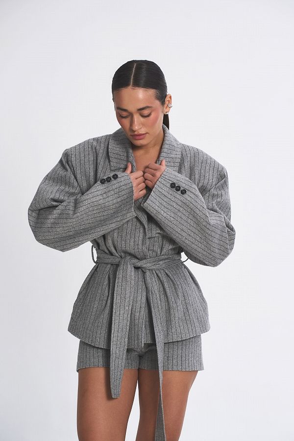 Костюм у смужку піджак та шорти сірий SU26/2 #RU# Костюм в полоску пиджак и шорты серый SU26/2 № 6