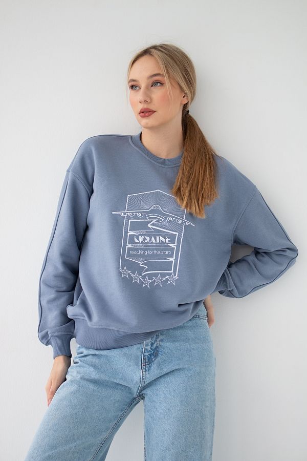 Світшот з вишивкою Ukraine сіро-блакитний MBKC001/3 #RU# Свитшоты MBKC001/3 № 1
