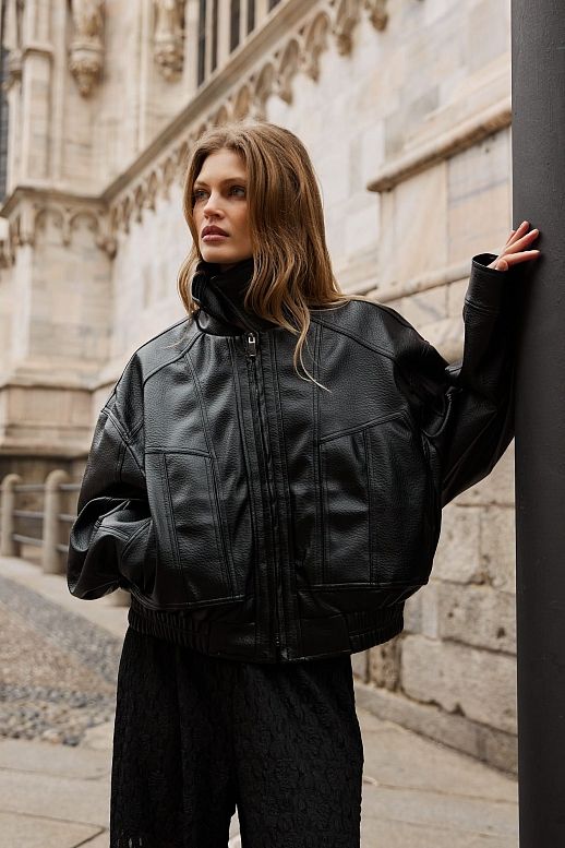 Куртка oversize шкіряна чорна