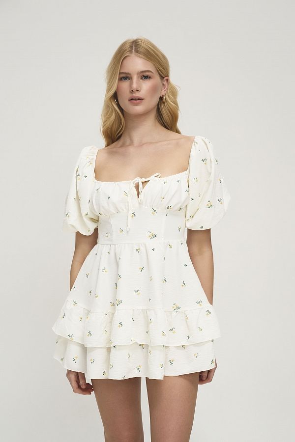 Сукня міні короткий рукав молочна в жовті квіти ССКР/2 № 2