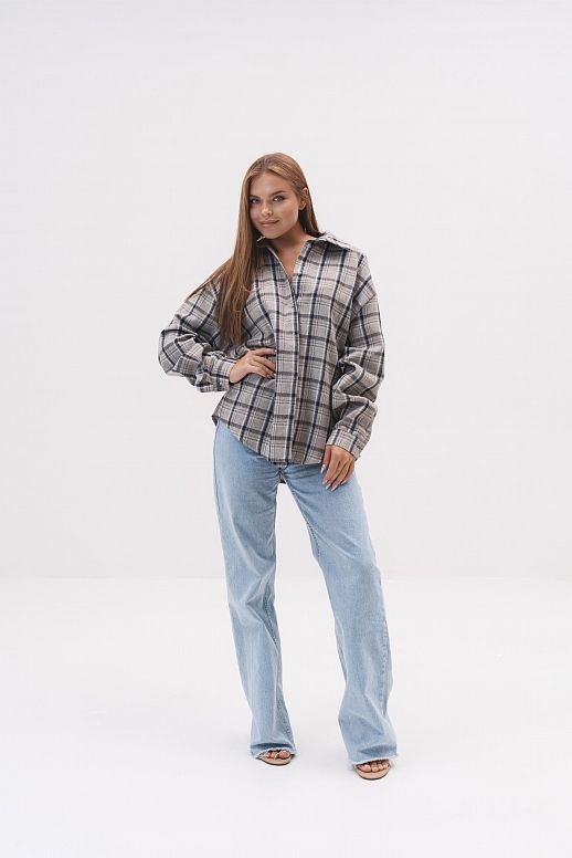Сорочка oversize в клітинку сіро-блакитна