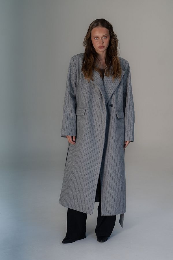 Пальто в смужку сіре C2304/2 #RU# Пальто в полоску серое C2304/2 № 3