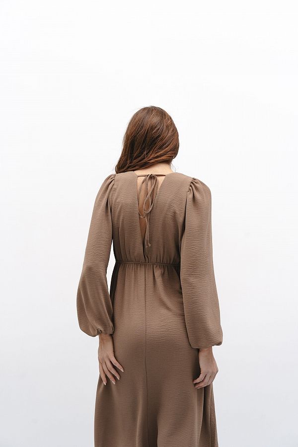 Сукня максі з відкритою спиною темно-бежева МБПЛ003/1 № 5