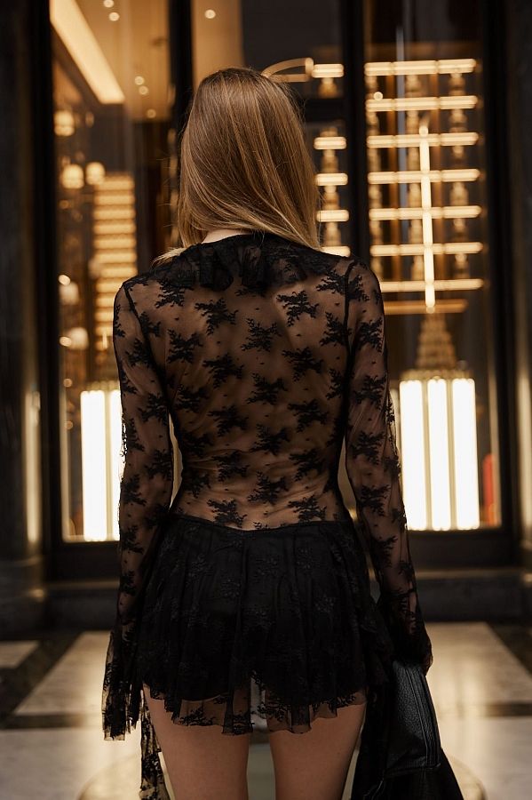 Сукня міні мереживна з воланами чорна URBAN-VD/01 № 4