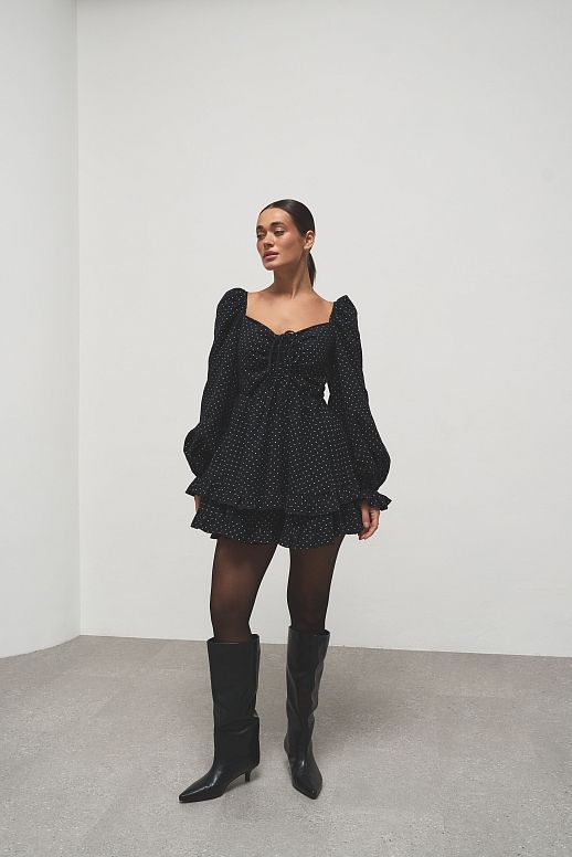 Сукня з подвійною спідницею чорна в горох