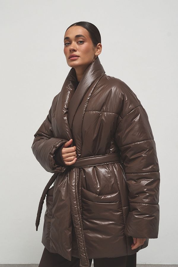 Пуховик подовжений під пояс коричневий PUHPRK10 #RU# Пуховик удлиненный под пояс коричневый PUHPRK10 № 2