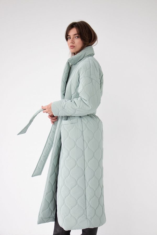 Куртка стьобана довга з поясом візерунок хвилька м'ятна МБПЩ001/10 #RU# Куртка стеганая длинная с поясом узор волна мятная МБПЩ001/10 № 5