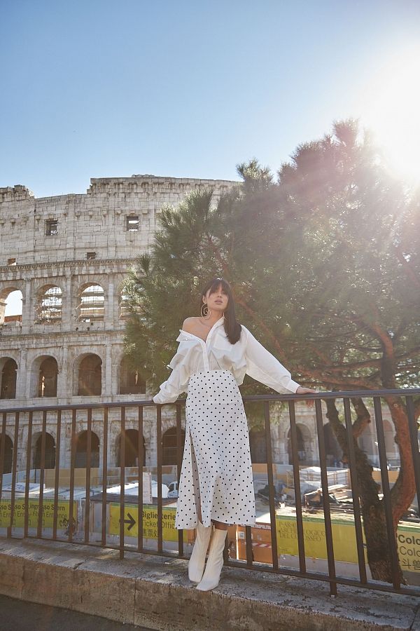 Спідниця міді з роспіркою біла в великий горох СП001/6 #RU# Юбка миди с роспоркой белая в большой горох СП001/6 № 1