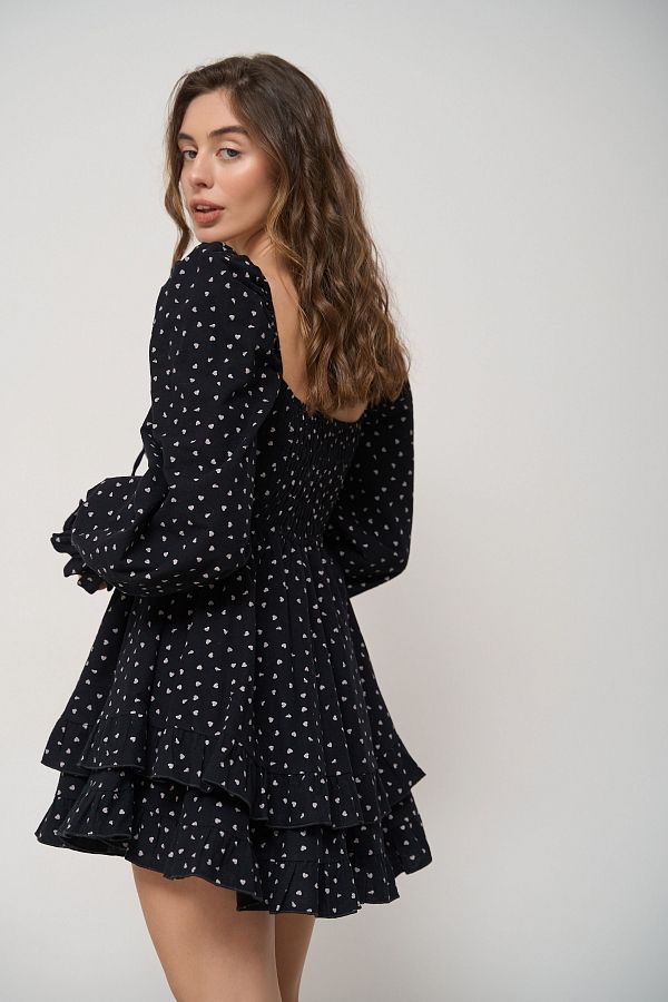 Сукня з подвійною спідницею чорне в білі серця  № 3