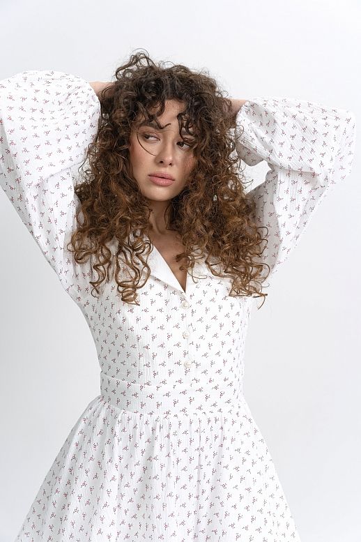 Сукня з білим комірцем біла в рожеву квітку - №2