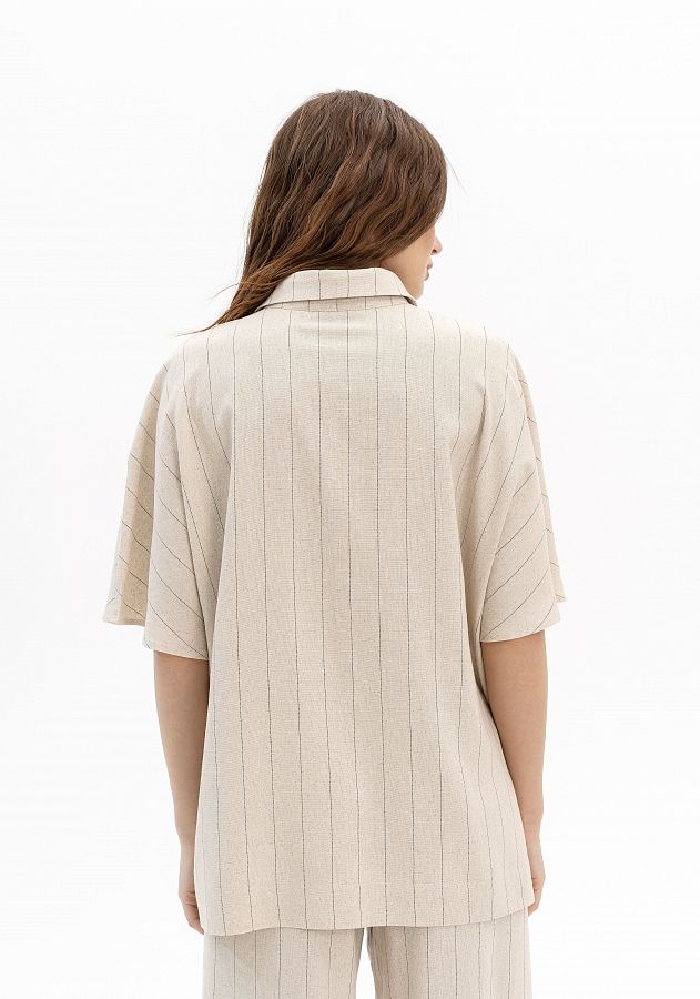 Сорочка лляна з коротким рукавом бежева  #RU# Рубашка льняная с коротким рукавом бежевая  № 3