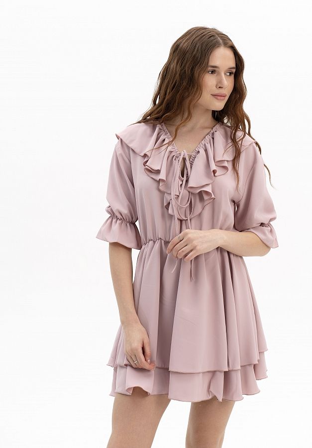 Сукня міні з воланами короткий рукав пудра МБПЛ 10.06 № 1