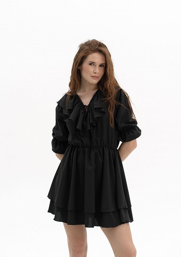 Сукня міні з воланами короткий рукав чорна МБПЛ 10.06 № 2