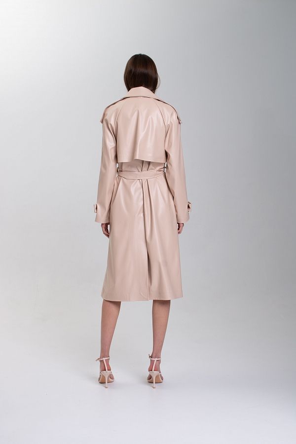 Тренч з екошкіри на тканинній основі бежевий МБ001 #RU# Тренч из экокожи на тканевой основе бежевый МБ001 № 4