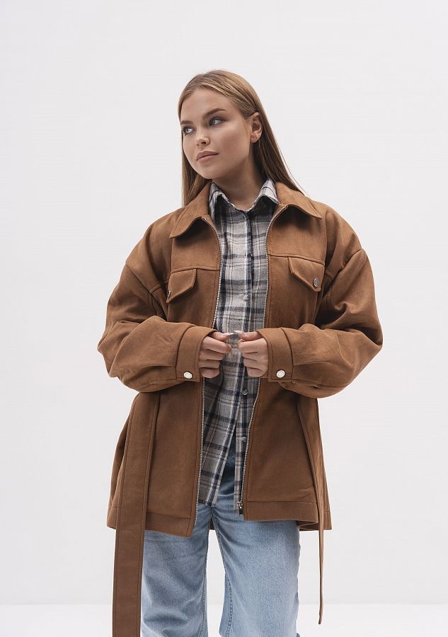 Куртка замшева з поясом (на замку) руда KZNZ/02 #RU# Куртка замшевая с поясом (на замке) рыжая  KZNZ/02 № 1