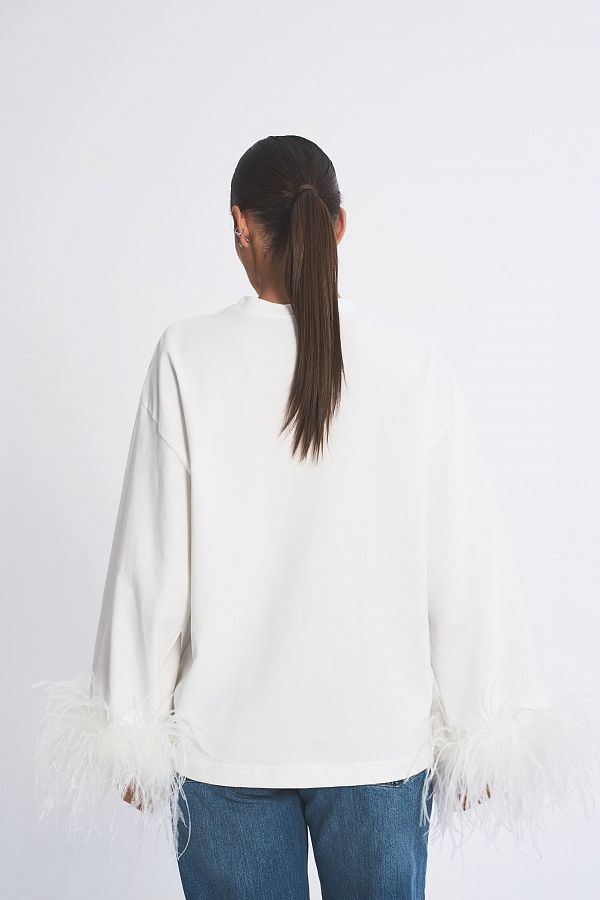 Лонгслів з пір'їнками молочний LSML/01 #RU# Лонгслив с перьями молочный LSML/01 № 5