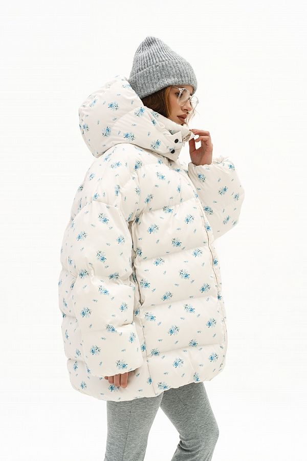 Пуховик зимовий подовжений сметанковий в квіти KZR25POD/3 #RU# Пуховик зимний удлиненный сливочный в цветы KZR25POD/3 № 3