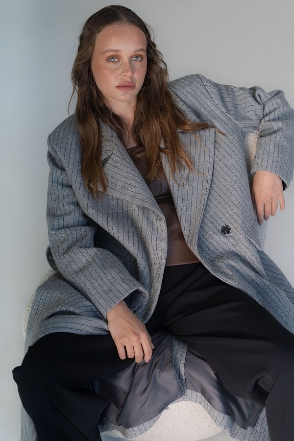 Пальто в смужку сіре C2304/2 #RU# Пальто в полоску серое C2304/2 № 1