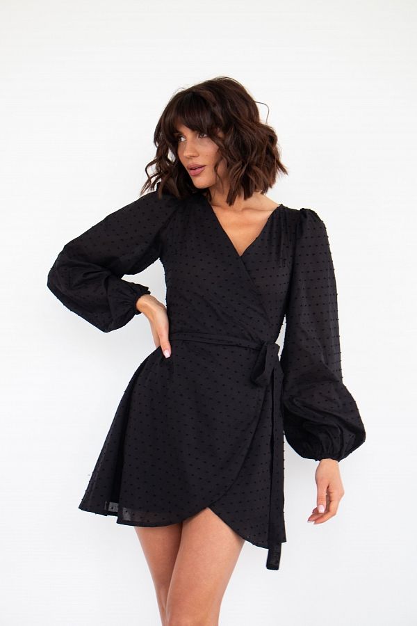 Сукня на запах з подвійною спідницею чорна D0823/5 № 3