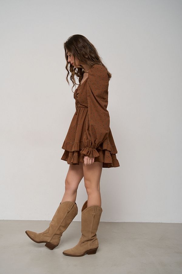 Сукня з подвійною спідницею темно-коричневий в квіти D0923/1/22 № 2