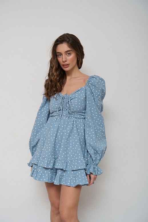 Сукня з подвійною спідницею блакитна в білі серця - №2