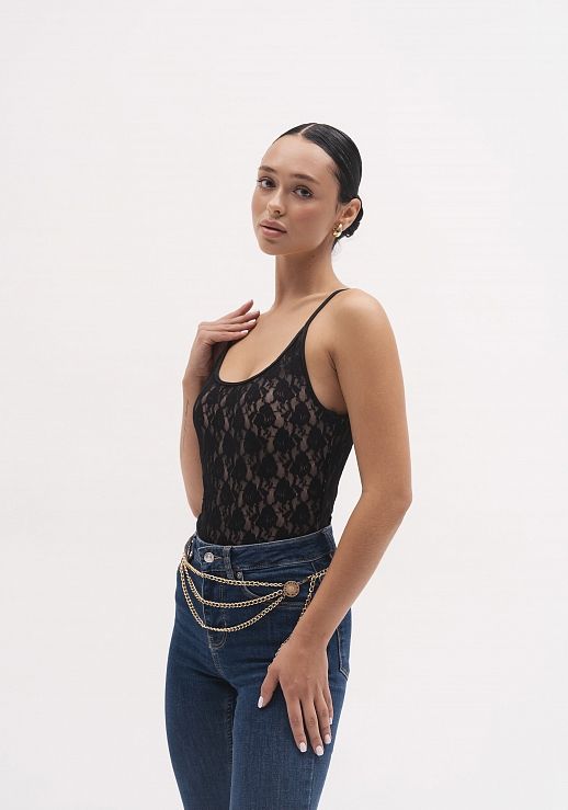 Майка мереживна на бретелях чорна - №2