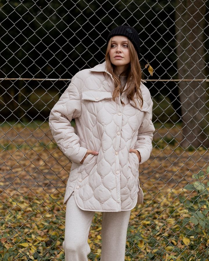 Куртка-сорочка на кнопках утеплена бежева МБПЩ003/6 #RU# Куртка-рубашка на кнопках утепленная бежевая МБПЩ003/6 № 1