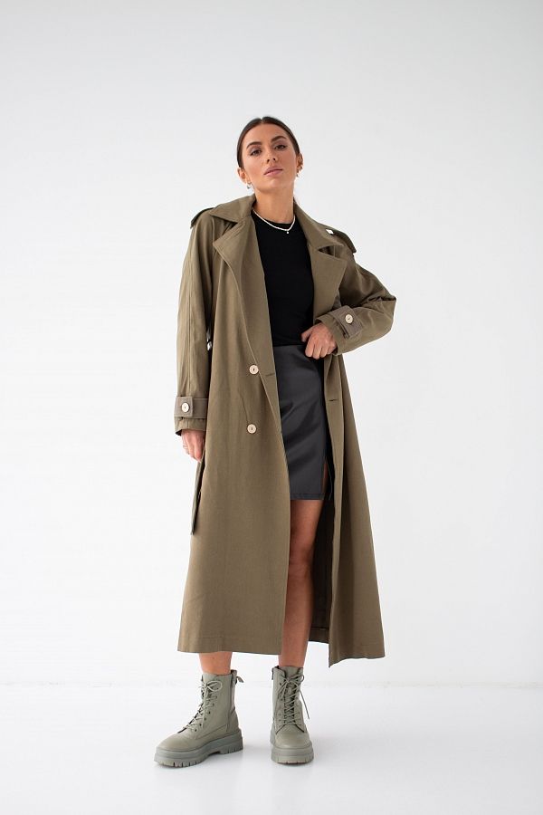 Тренч котоновий двокольоровий хакі+оливка С0221/4 #RU# Тренч котоновый двухцветный хаки+оливка С0221/4 № 2