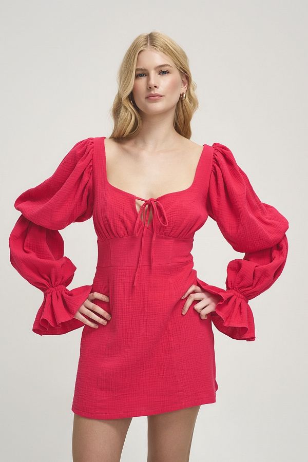 Сукня муслінова з пишними рукавами рожева D0123/3 № 4