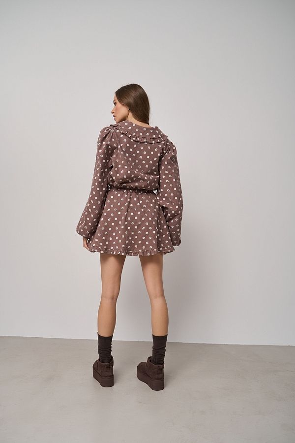 Костюм з бавовни сорочка та спідниця шоколадний МБКТ002 #RU# Костюм из хлопка рубашка и юбка шоколадный МБКТ002 № 5