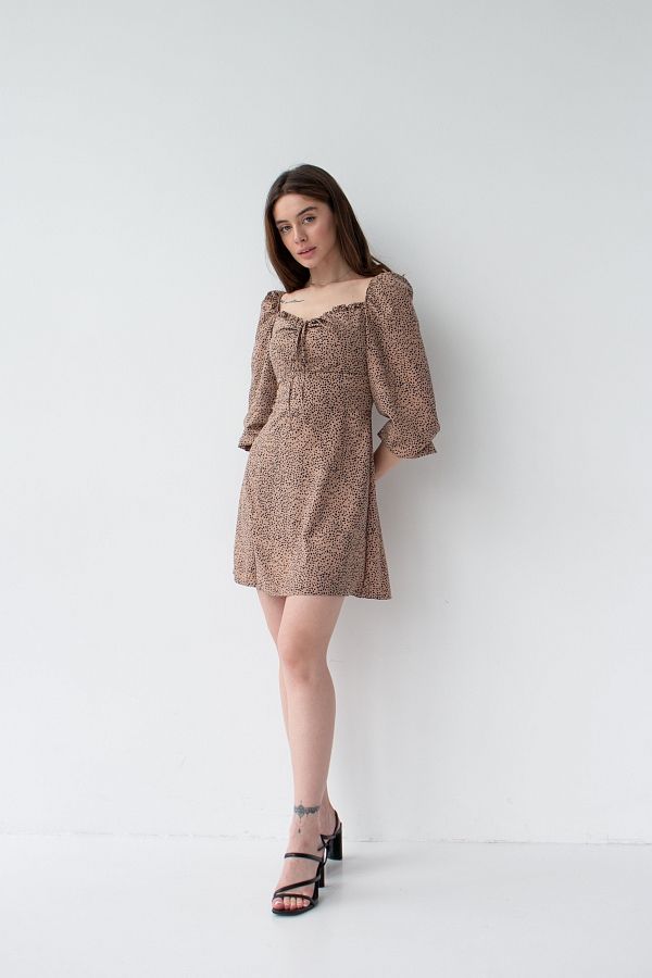 Сукня міні з роспіркою коричневий в крапочку D0321/11 № 3