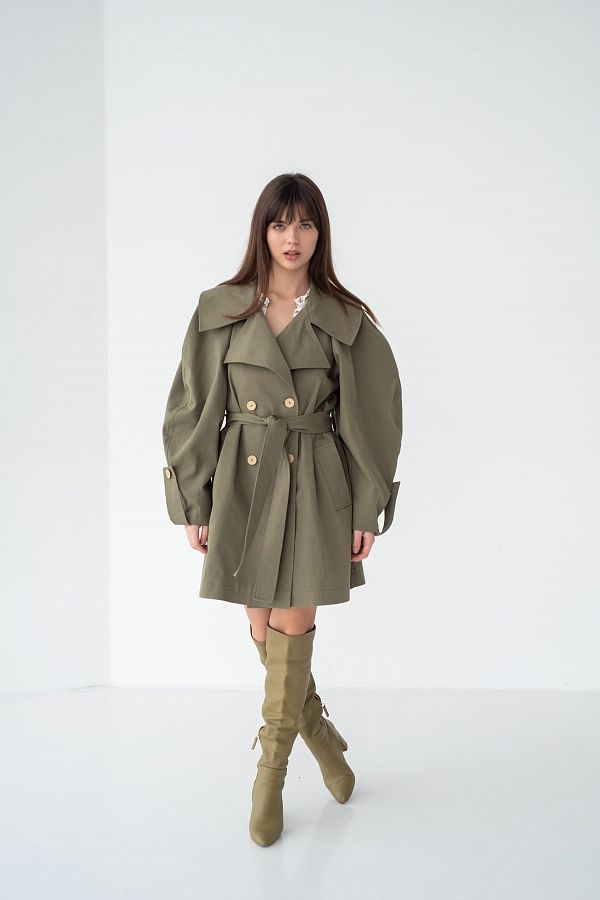 Тренч котоновий короткий хакі С0122/1 #RU# Тренч котоновый короткий хаки (нет в наличии) С0122/1 № 2