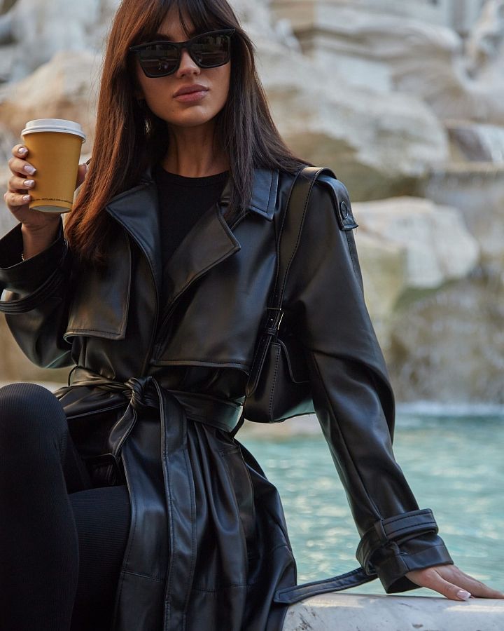 Тренч з екошкіри на замші чорний С0321/9 #RU# Тренч из экокожи на замше черный С0321/9 № 3