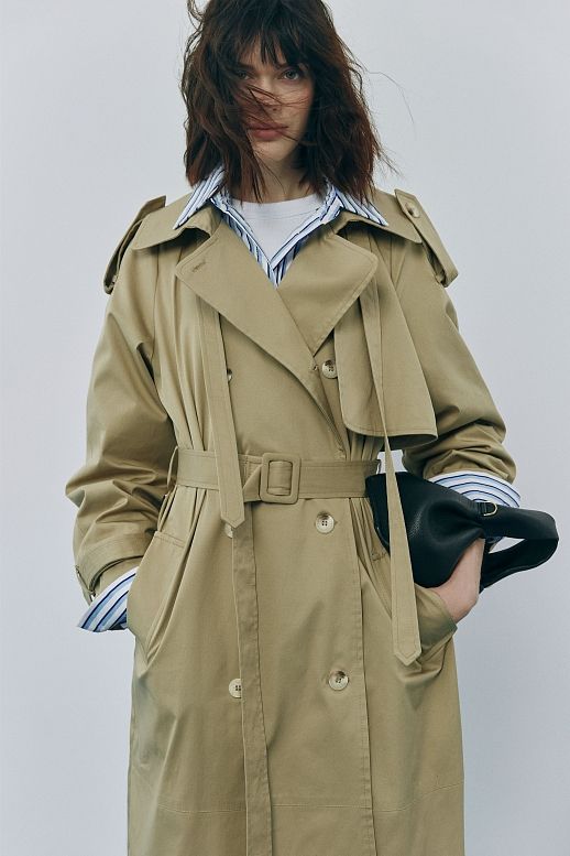 Тренч котоновий на підкладці з патами бежевий
