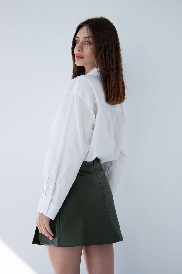 Спідниця міні з екошкіри темно-зелена В0222/5 #RU# Юбка мини из экокожи темно-зеленая В0222/5 № 2