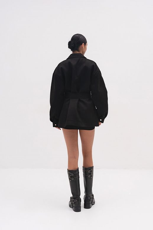 Куртка замшева з поясом (на замку) чорна - №2